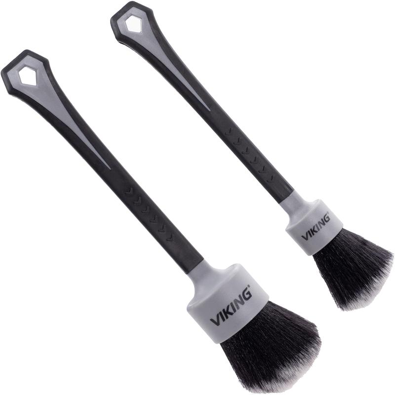 VIKING Car Detailing Brush Set for Car Cleaning Kit, Super-Soft Bristles for Interior Detail, Black Grey, Includes Medium 1 Inch Diameter and Large 1.5 Inch Diameter Brush Heads, 2 Pack