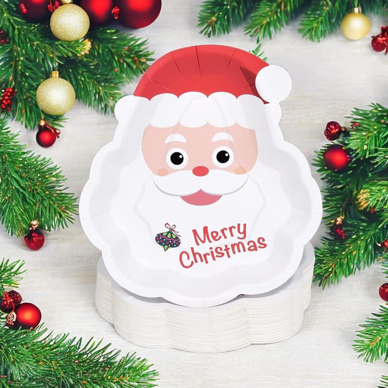 Christmas Paper Plates for Dessert, Dinner, Appetizer, Salad, Cake, Cookies - Disposable Santa Plates for Merry Christmas Holiday Party - 50 Count