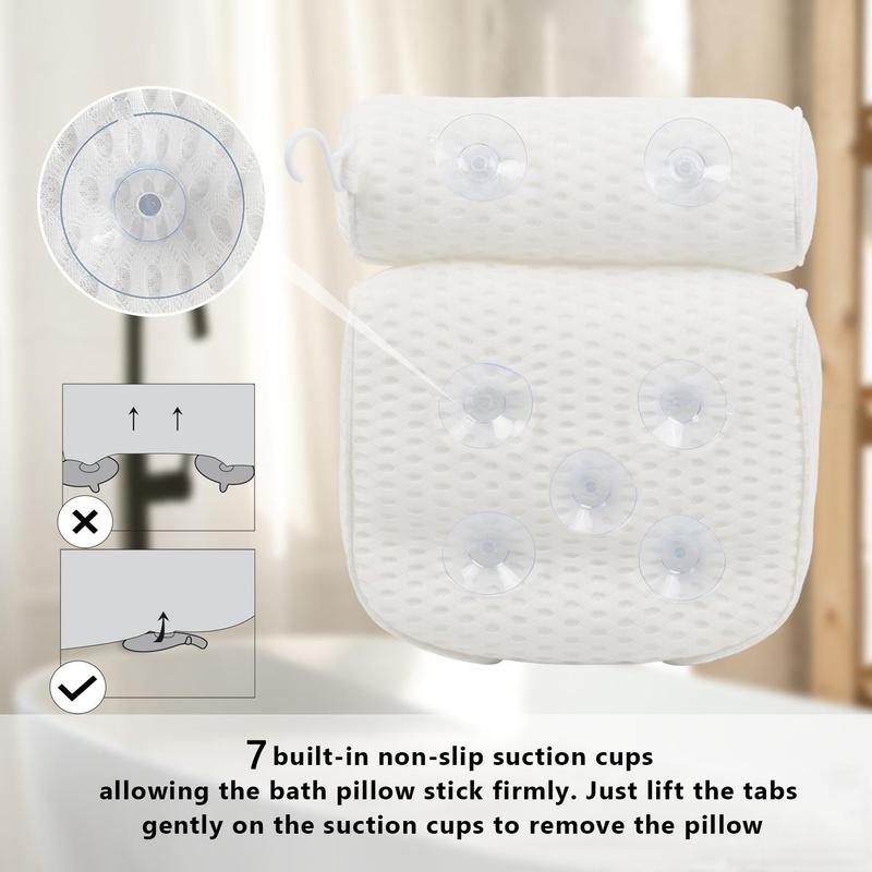 Bathtub Breathable Cooling Pillow, Non-slip Bathtub Neck & Back Support Pillows with Suction Cup, Bathroom Accessories, Bathtub Accessories, Chill Room Accessories for Summer, Home Essentials