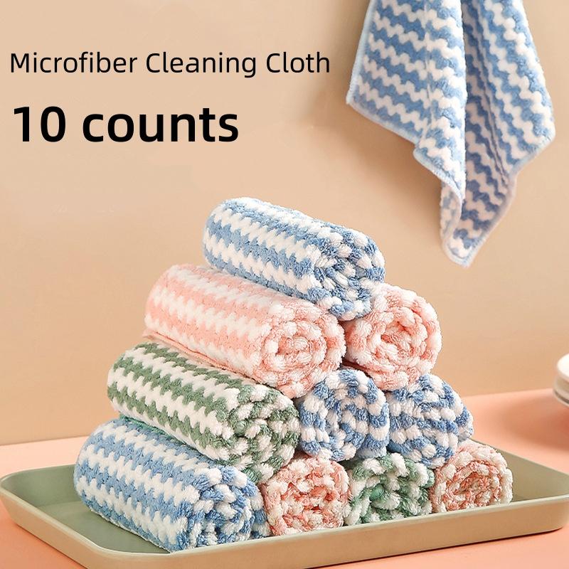 10 Counts Soft Kitchen Cleaning Cloths，Microfibe Absorbent Kitchen Towels for Dish Dry&Wet Washing,Reusable and Washable Towels,Multipurpose Random Color Dishwashing Rags for Kitchen, , Pots, Pans,furniture removable & washable floor cloth durable