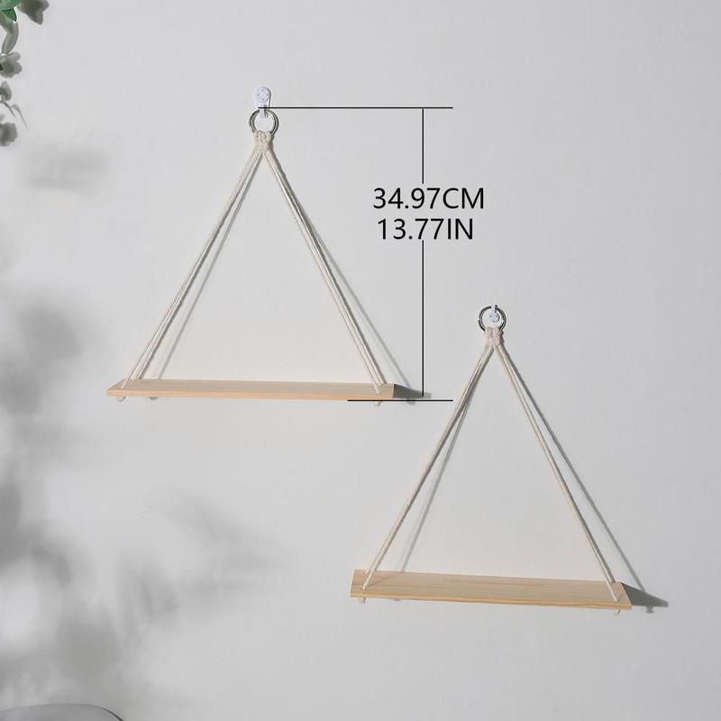 Hanging Wooden Shelves, 2 Counts Boho Hanging Plant Shelf, Hanging Ornaments for Wall Decor, Hangable Floating Farmhouse Rustic Shelf for Plant Pot, Fall Decor, Room Decor, Bedroom Decor, Christmas Gifts, 2024 Storage Organizer