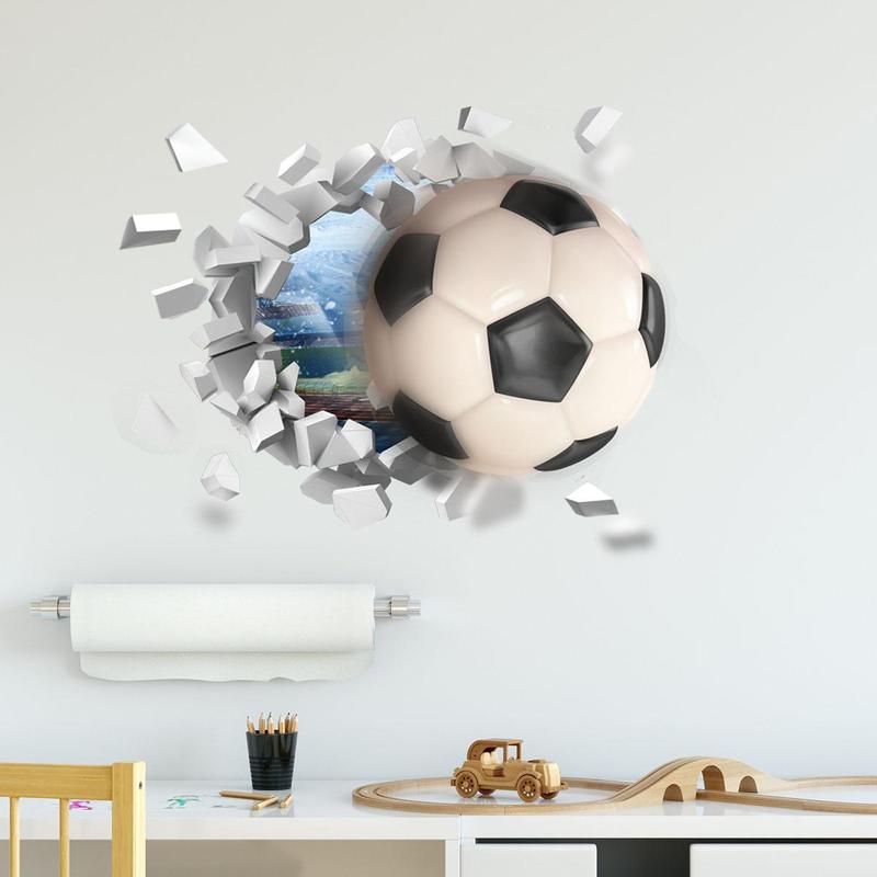 3D Football Broken Wall Pattern Wall Sticker, 1 Set Self Adhesive Wall Decal, Decorative Sticker for Home Living Room Bedroom