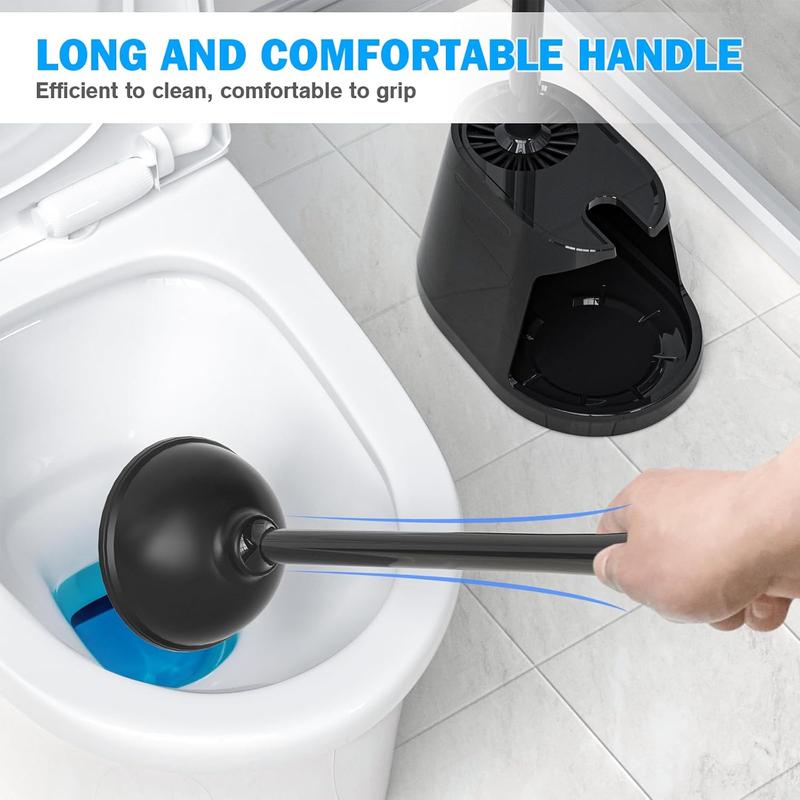 Toilet Plunger and Brush Set, Silicone Bowl Brush and Heavy Duty Toilet Plunger with Ventilated Holder, 2-in-1 Toilet Brush and Plunger Combo for Bathroom Deeply Cleaning Scrubber Industrial