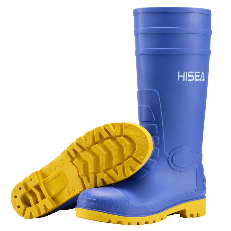 HISEA Men's Rain Boots with Steel Shank, Waterproof Rubber Protective Footwear, Seamless PVC Rainboots Outdoor Work Boots, Durable Garden Fishing Tall Kneed Boot for Agriculture and Industrial Working Boots