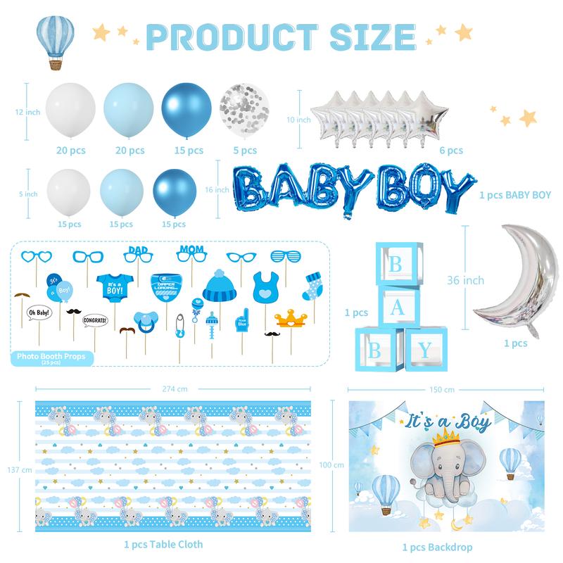 Baby Boy Shower Party Supplise Decor Includes Baby Boy Balloons Garland Arch Kit Confetti Foil Balloon Backdrop Tablecloth Photo Booth Props Blue Baby Boxs