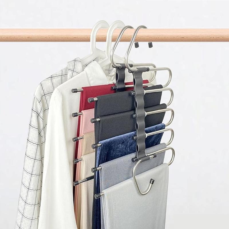 Space Saving Hanger, 1 Count 2 Counts 5 Layer Multifunctional Pants Storage Rack, Closet Organizer for Pants & Jeans & Skirts, Bedroom Organization Supplies