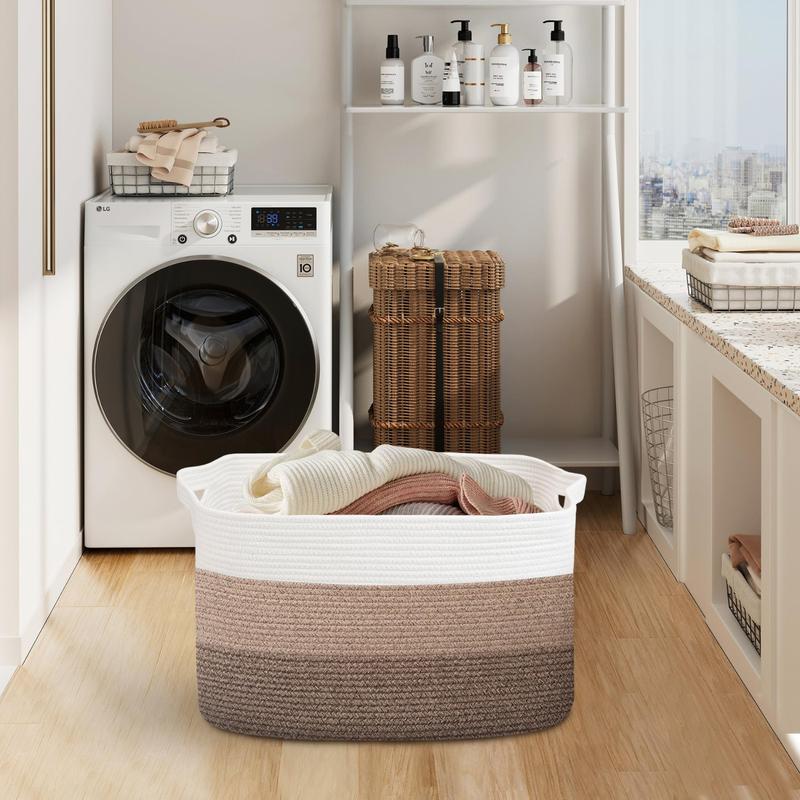 Extra Large Blanket Storage Basket,  Rectangle Woven Cotton Rope Basket, for Pillows, Blankets Organizer Bins