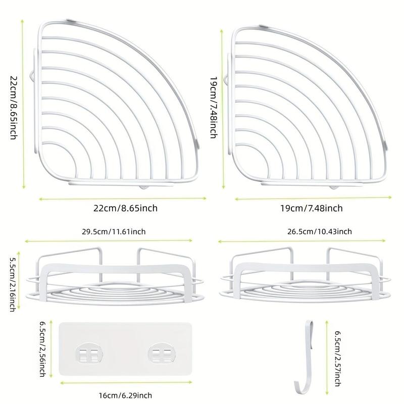 Shower Corner, Bathroom Corner Shower Shelfs, Wall Mounted Adhesive Shower Racks with 4 Movable Hooks, Bathtub Storage Shower Rack