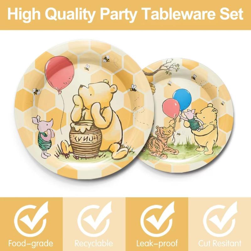 168pcs Winnie Baby Shower Party Decorations Tableware - Classic Winnie Baby Pooh Party Supplies Include Plates, Cups, Napkins, Cutlery, Winnie Welcome Baby Birthday Party Supplies, 24 Guests balloon tree lightup numbers