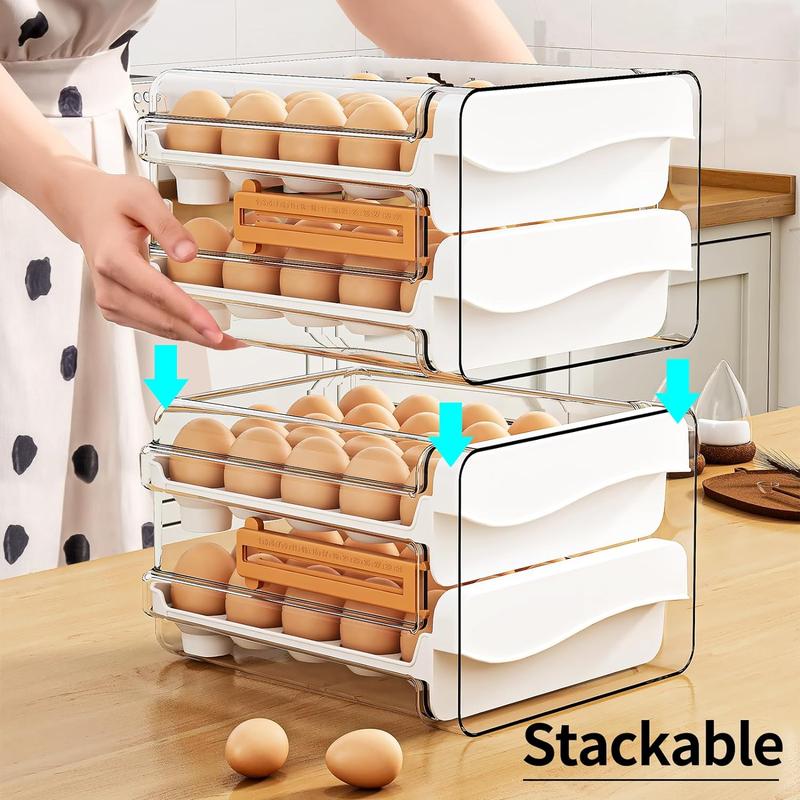 Egg Container for Refrigerator 60 Count, Large Capacity Egg Organizer for Fridge, Transparent Egg Holder 2 Tier Eggs Container with Timing Function