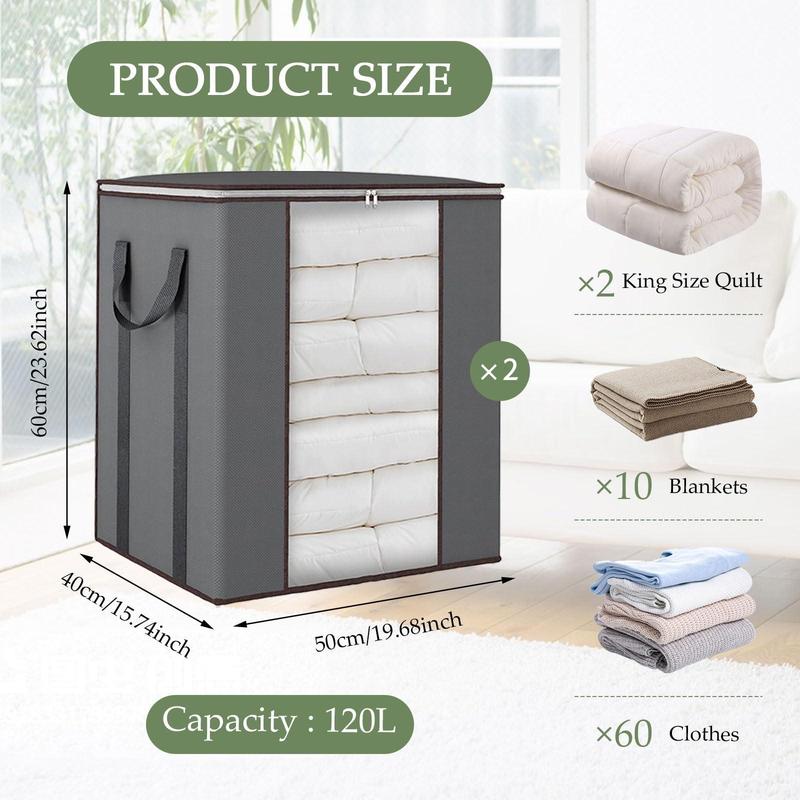 120L Quilt Storage Bag, 2 Counts Dust-proof & Moisture-proof Quilt Storage Bag with Reinforced Handle, Breathable Clothing Storage Container for Home Dormitory Bathroom