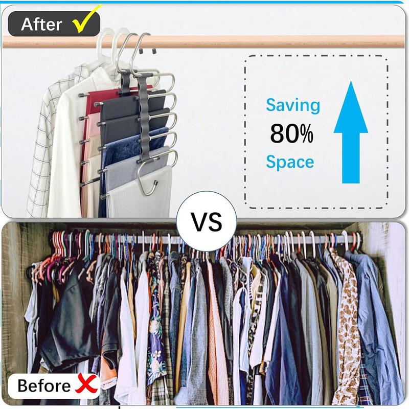 Space Saving Hanger, 1 Count 2 Counts 5 Layer Multifunctional Pants Storage Rack, Closet Organizer for Pants & Jeans & Skirts, Bedroom Organization Supplies