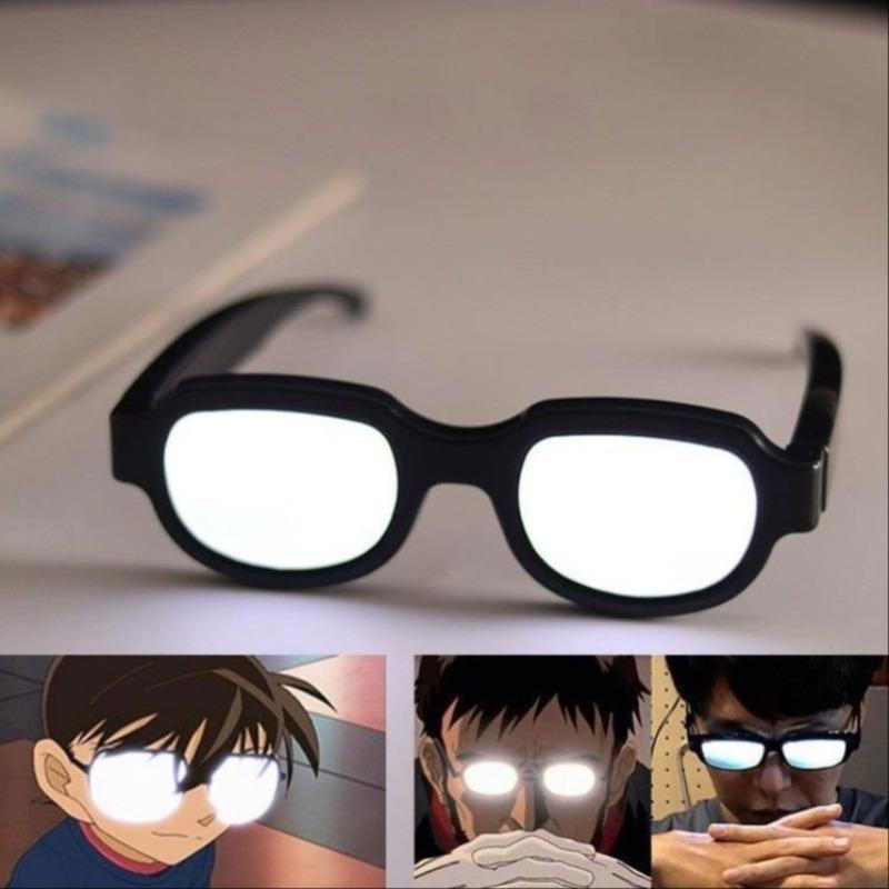 Wireless Luminous Glasses, 1 Pair LED Light Up Eyewear, Anime Role Playing Props, Funny Novelty Luminous Glasses with Data Line for Cosplay Christmas