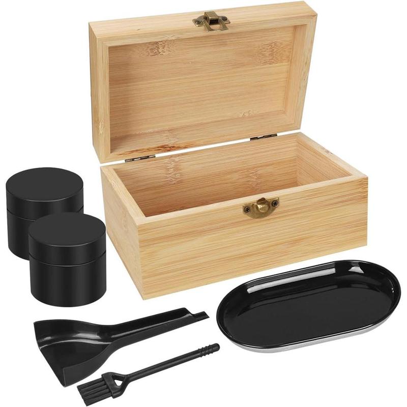 EZ Stash Box | Premium Bamboo Stash Box Combo Kit with 2 Jars, Tray Set, and 5 Small Bags - Engraved Decorative Box with Buckle