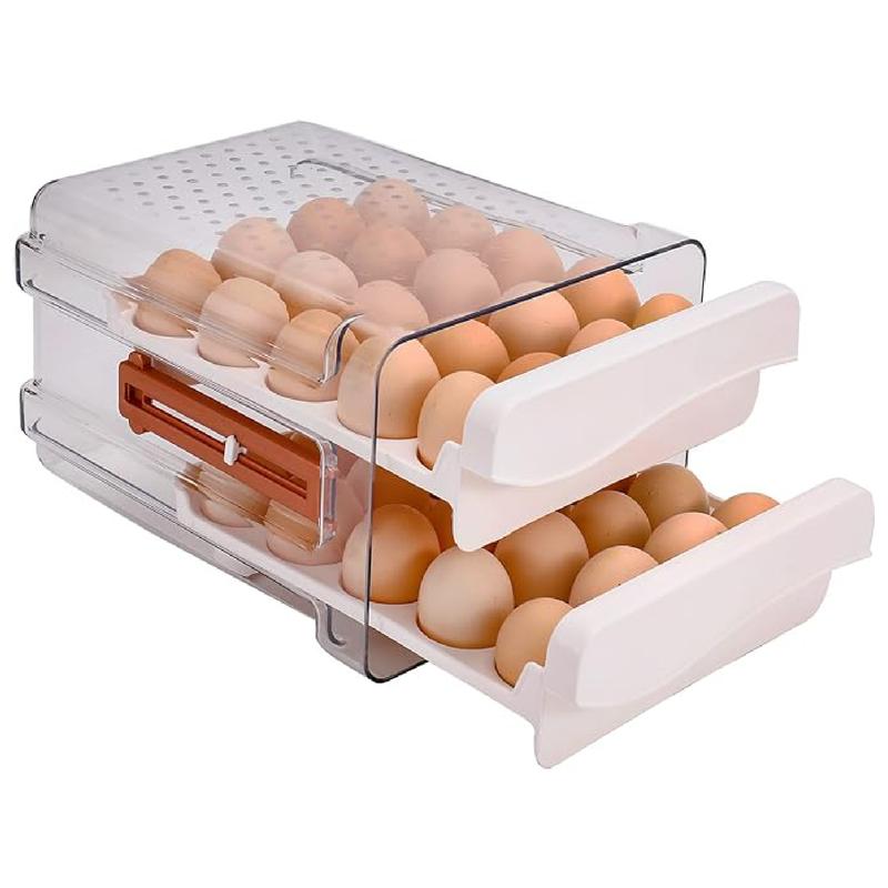 Egg Container for Refrigerator 60 Count, Large Capacity Egg Organizer for Fridge, Transparent Egg Holder 2 Tier Eggs Container with Timing Function