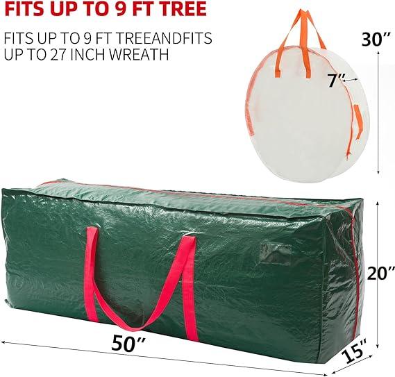 2 Pcs Storage Extra Large Waterproof bags,Fits 7.5 Ft Disassembled Artificial Trees,Heavy Duty Tree Box and Wreath Storage container Green XL Organiser Organiser