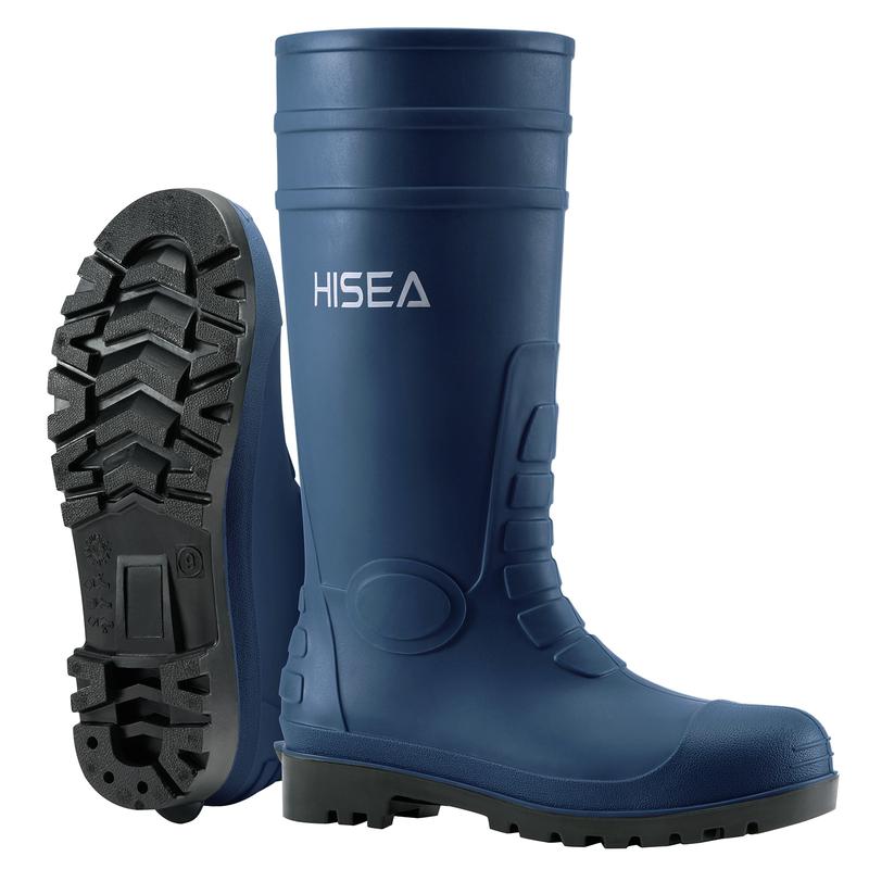 HISEA Men's Rain Boots with Steel Shank, Waterproof Rubber Protective Footwear, Seamless PVC Rainboots Outdoor Work Boots, Durable Garden Fishing Tall Kneed Boot for Agriculture and Industrial Working Boots