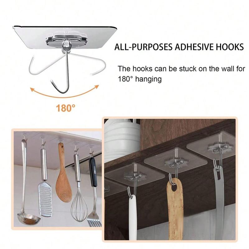 Transparent Self Adhesive Hook, 30pcs Non-slip Design Sturdy Hook, Punch Free Household Organizer for Kitchen Bathroom Washroom