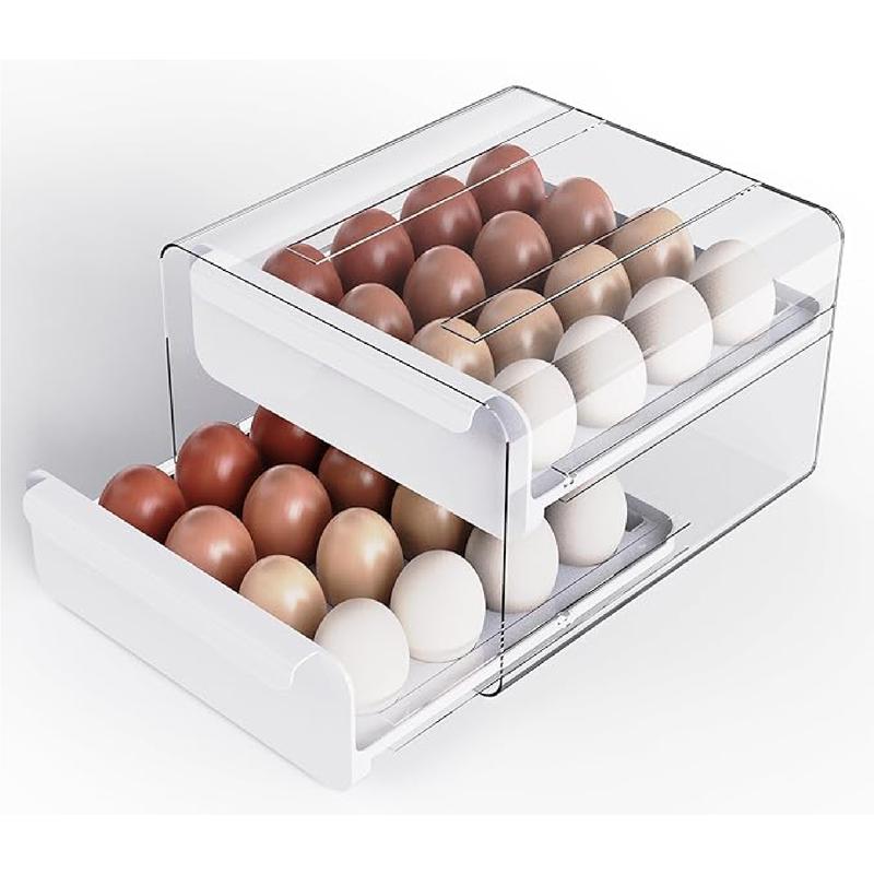 Egg Container for Refrigerator 60 Count, Large Capacity Egg Organizer for Fridge, Transparent Egg Holder 2 Tier Eggs Container with Timing Function