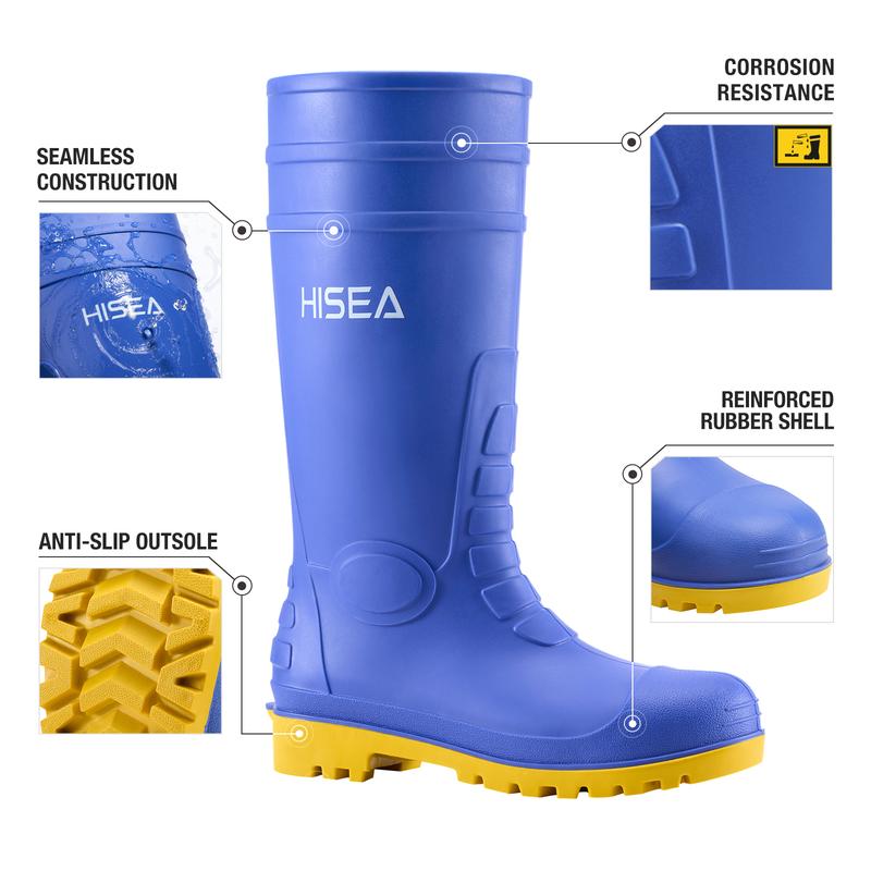 HISEA Men's Rain Boots with Steel Shank, Waterproof Rubber Protective Footwear, Seamless PVC Rainboots Outdoor Work Boots, Durable Garden Fishing Tall Kneed Boot for Agriculture and Industrial Working Boots