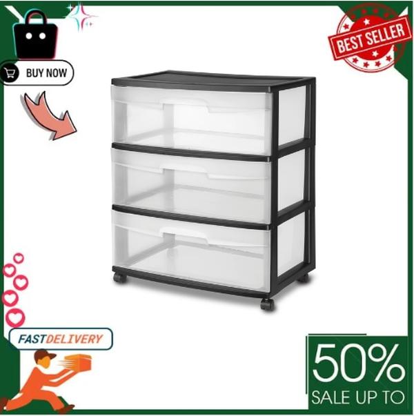 Sterilite 3-Drawer Wide Cart - Portable Storage Solution for Any Room of the Home