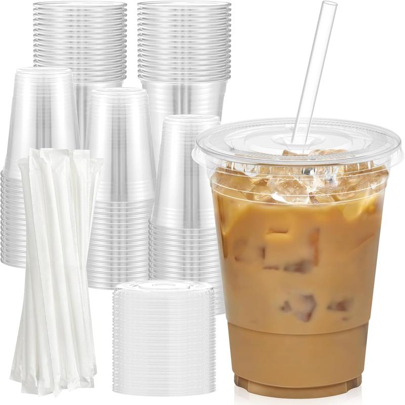 [ Limited Time Deal ] 100 Pack - 16 oz Clear Plastic Cups with Lids and Straws, Sturdy & Food Safe Iced Coffee Cups with lids, Iced Coffee Cup, Disposable Cups Plastic Coffee Cups Smoothie Cups for Cold Drinks