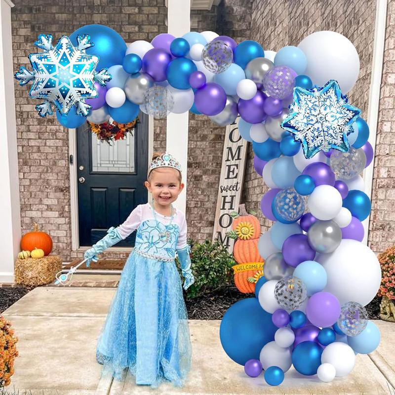 Frozen Balloon Garland 130PCS Winter Balloon Arch Kit With Snowflake Balloons White Blue Purple Sliver Balloon Kit For Winter Theme  Shower Supplies Snowman Birthday Party Decorations