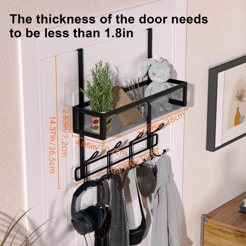 Over The Door Hooks Organizer, Multifunctional Wall Mounted Storage Rack with 12 Hooks & Mesh Basket, Home Organizer for Bathroom, Bedroom, Kitchen, Office, Hotel, Dormitory