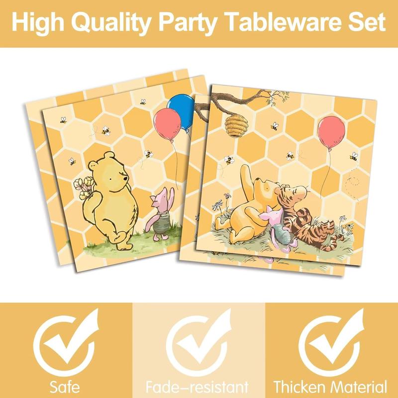 168pcs Winnie Baby Shower Party Decorations Tableware - Classic Winnie Baby Pooh Party Supplies Include Plates, Cups, Napkins, Cutlery, Winnie Welcome Baby Birthday Party Supplies, 24 Guests balloon tree lightup numbers