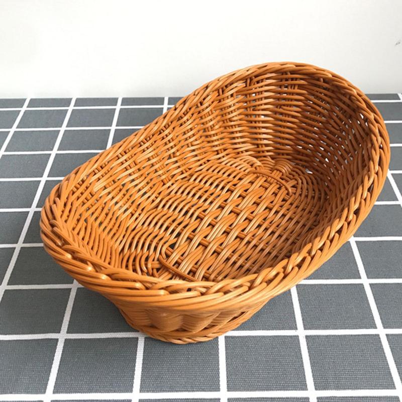 Artificial Rattan Braided Desktop Storage Basket, 1 Count Oval Shaped Food Basket for Bread Fruit Vegetable, Household Storage Basket for Kitchen, Home Organizer