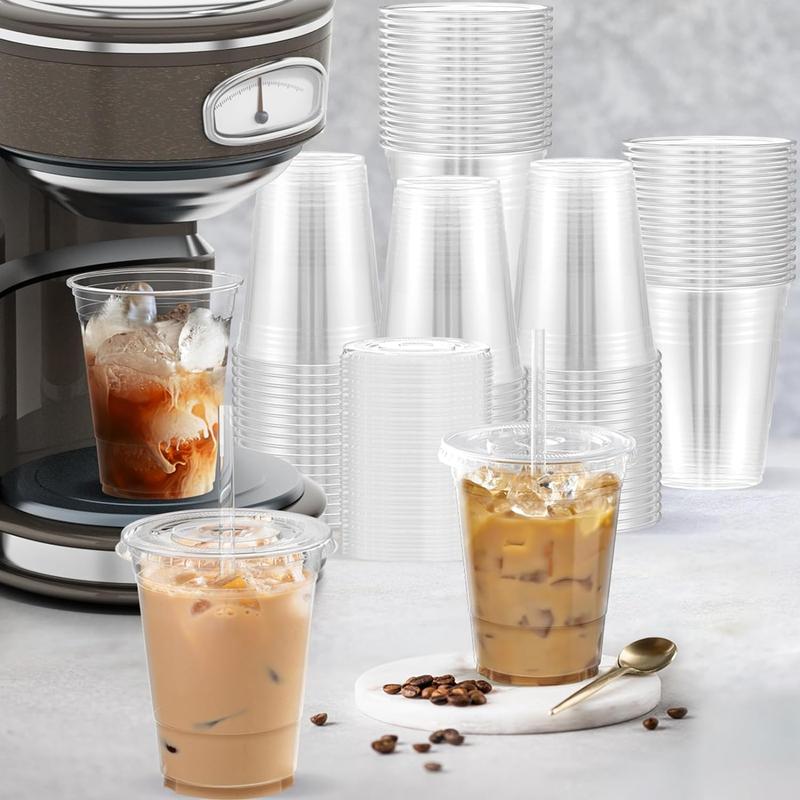 [ Limited Time Deal ] 100 Pack - 16 oz Clear Plastic Cups with Lids and Straws, Sturdy & Food Safe Iced Coffee Cups with lids, Iced Coffee Cup, Disposable Cups Plastic Coffee Cups Smoothie Cups for Cold Drinks