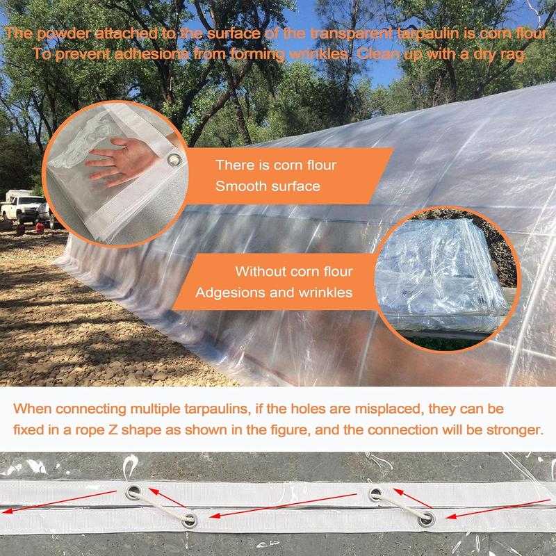 20 MilHeavy Duty Clear PVC Tarpaulins 8 x 8 FT, Waterproof Wind-Proof Transparent Vinyl Tarp for Patio Pergola Garden Canopy Rainproof Anti-Tear PVC Thick Cover with Grommets (8 x 8 FT)