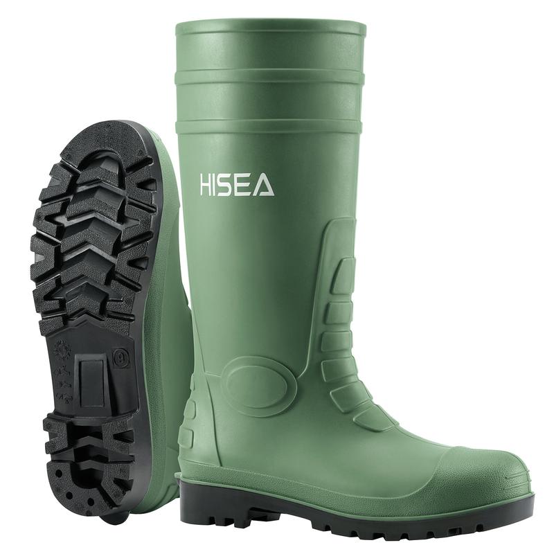 HISEA Men's Rain Boots with Steel Shank, Waterproof Rubber Protective Footwear, Seamless PVC Rainboots Outdoor Work Boots, Durable Garden Fishing Tall Kneed Boot for Agriculture and Industrial Working Boots