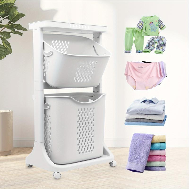 Modern Roller Laundry Basket, Large Capacity Laundry Basket, Layered Removable, Home Storage, Suitable for Bathroom Living Room Bedroom Laundry Room