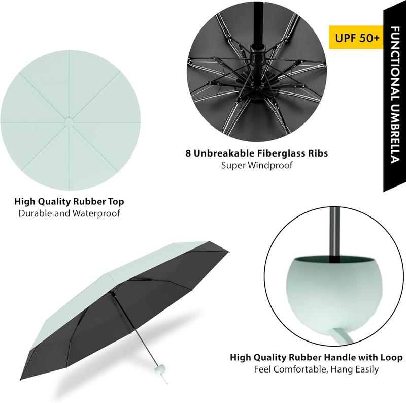 Mini Travel Umbrella Compact, Small Umbrella for Travel, Mini Umbrella for Purse, Sun Umbrella UV Protection, Tiny Pocket Folding Umbrella, Lightweight Portable Umbrella Windproof Parasol for Women and Men