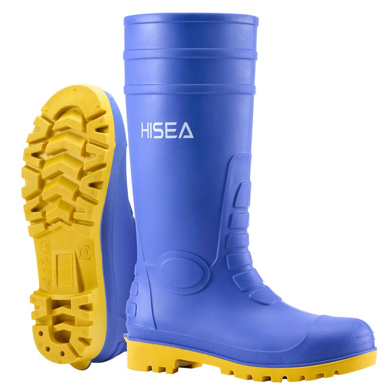 HISEA Men's Rain Boots with Steel Shank, Waterproof Rubber Protective Footwear, Seamless PVC Rainboots Outdoor Work Boots, Durable Garden Fishing Tall Kneed Boot for Agriculture and Industrial Working Boots