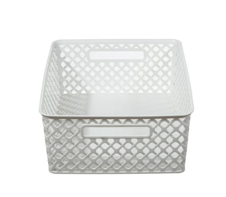 Medium White Decorative Storage Basket - Home Organizer for Boxed and Canned Goods