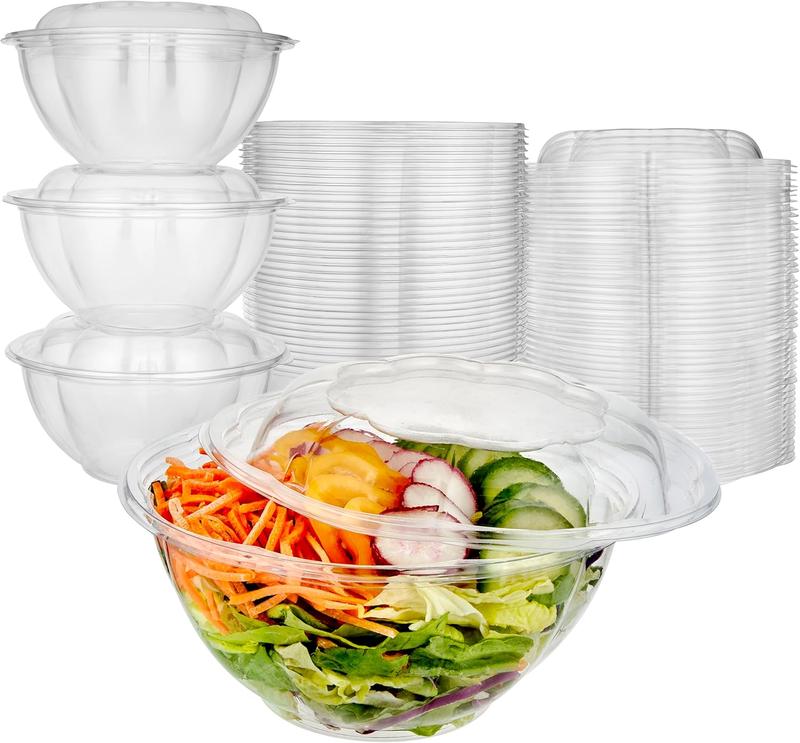 32oz Clear Plastic Salad  with Lids Disposable (50 Pack) Medium Takeout Container with Snap on Lid for Fruit Salads, Quinoa, Lunch and Meal Prep, Acai Bowl, To-Go Party Containers