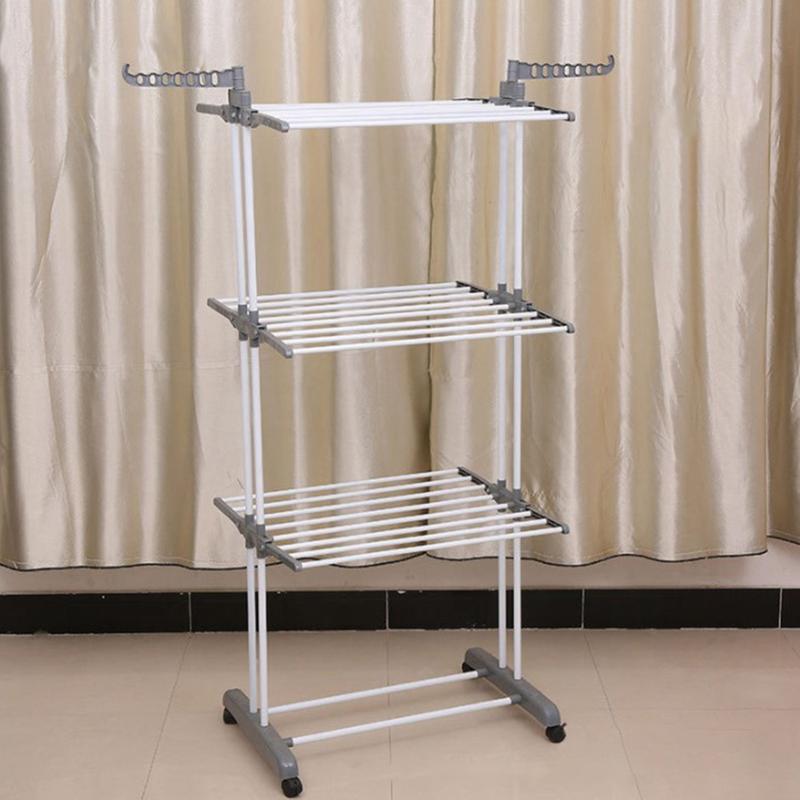 Laundry Drying Rack Movable Punch Free Good Load-bearing with 4 Wheels Expandable Drying Clothes Iron Foldable Rolling 3-Tiers multilayer drying rack Foldable towel hanging rack