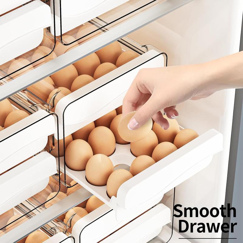 Egg Container for Refrigerator 60 Count, Large Capacity Egg Organizer for Fridge, Transparent Egg Holder 2 Tier Eggs Container with Timing Function