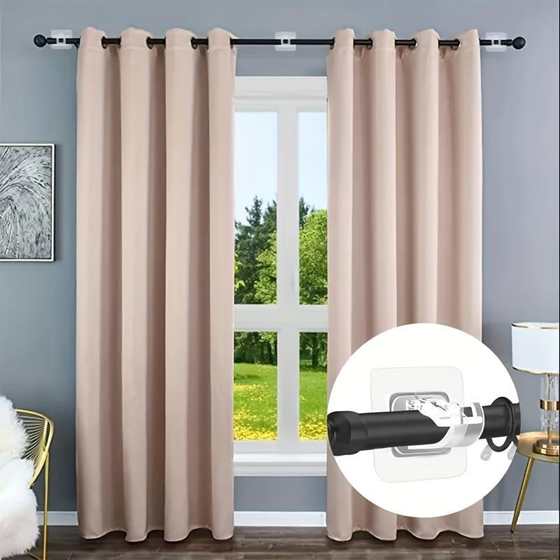 No Drilling Curtain Rod Brackets, 1 Count Self Adhesive Curtain Rod Holders, Nail Free Adjustable Curtain Rod Hooks, Curtain Hangers for Bathroom Kitchen Bathroom Hotel