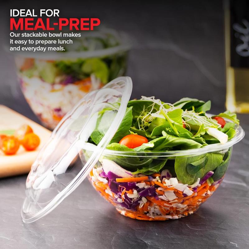 32oz Clear Plastic Salad  with Lids Disposable (50 Pack) Medium Takeout Container with Snap on Lid for Fruit Salads, Quinoa, Lunch and Meal Prep, Acai Bowl, To-Go Party Containers