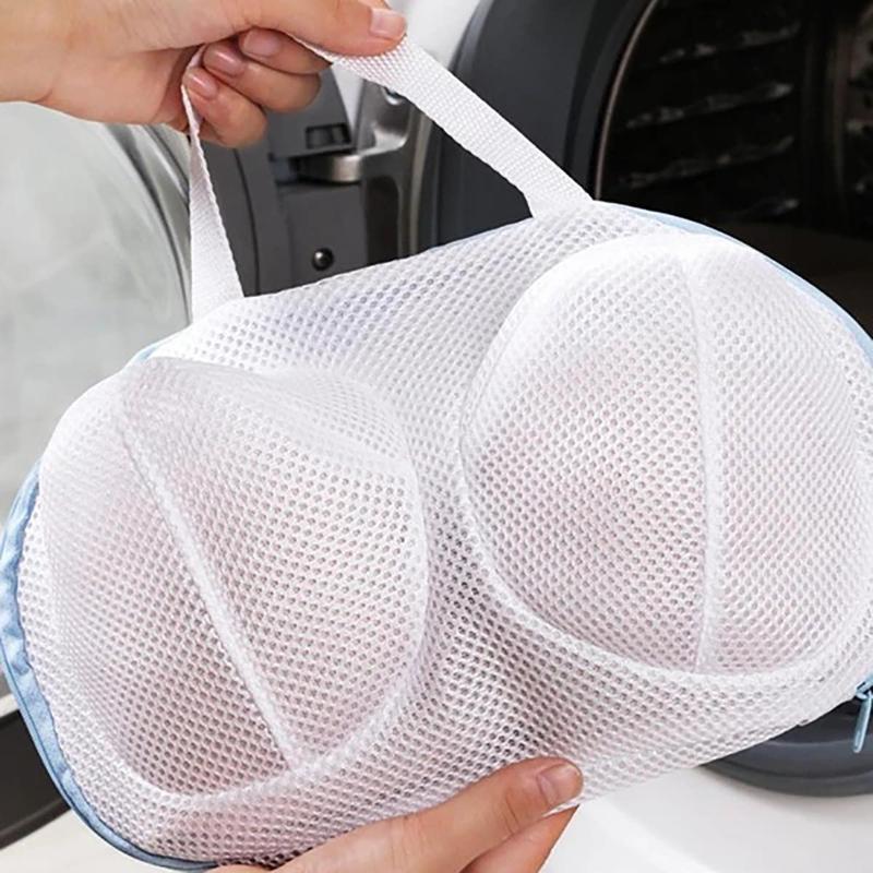 2pcs Household Zipper Bra Laundry Bag, Anti-deformation Mesh Lingerie Washing Bag, Laundry Washing Bag For Washing Machine, Room Accessories for 2024, Men Gifts