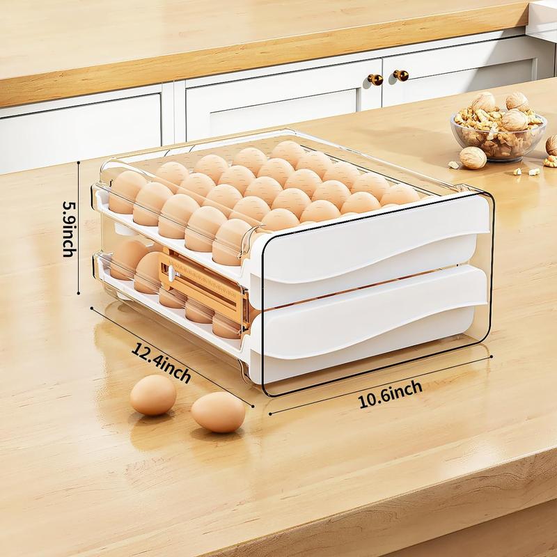 Egg Container for Refrigerator 60 Count, Large Capacity Egg Organizer for Fridge, Transparent Egg Holder 2 Tier Eggs Container with Timing Function