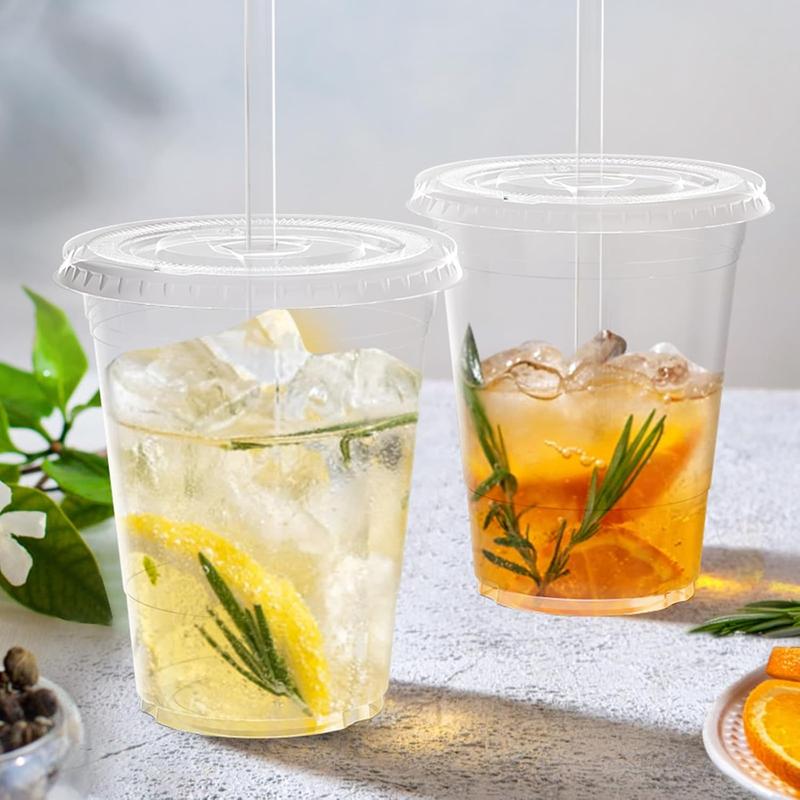 [ Limited Time Deal ] 100 Pack - 16 oz Clear Plastic Cups with Lids and Straws, Sturdy & Food Safe Iced Coffee Cups with lids, Iced Coffee Cup, Disposable Cups Plastic Coffee Cups Smoothie Cups for Cold Drinks