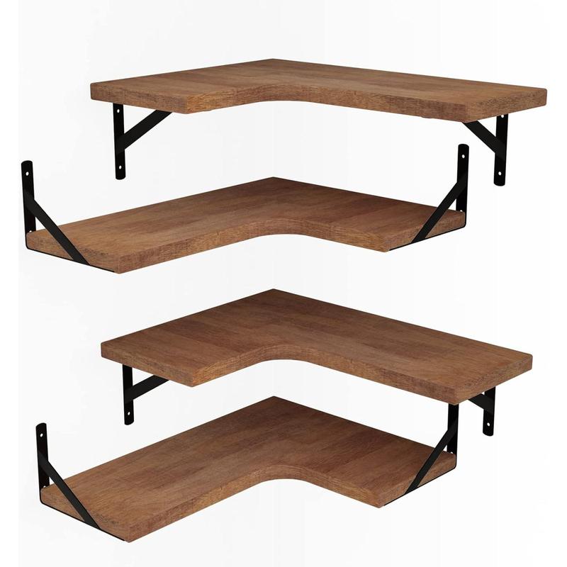 Corner Floating Shelves Set of 4, Hardwood Storage Shelves, Cozy & Dependable Floating Shelves for Bedroom, Living Room, Kitchen, Office and More