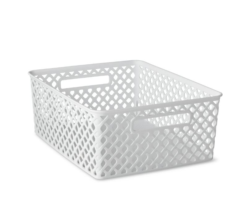 Medium White Decorative Storage Basket - Home Organizer for Boxed and Canned Goods