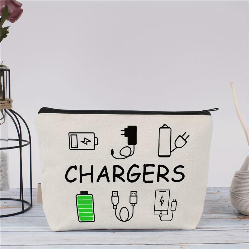 Zipper Storage Bag, Canvas Travel Charger Organizer Pouch, Electronic Accessory Bag, Data Cable Storage Bag for Daily Commute, Travel, and Business Trips