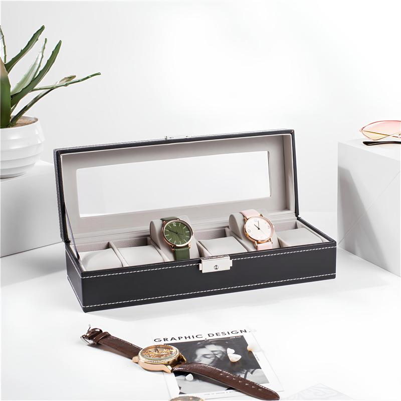 Watch Box for Men - 6 Slot Organizer, Display Case, Jewelry Storage, for Men & Women, Black