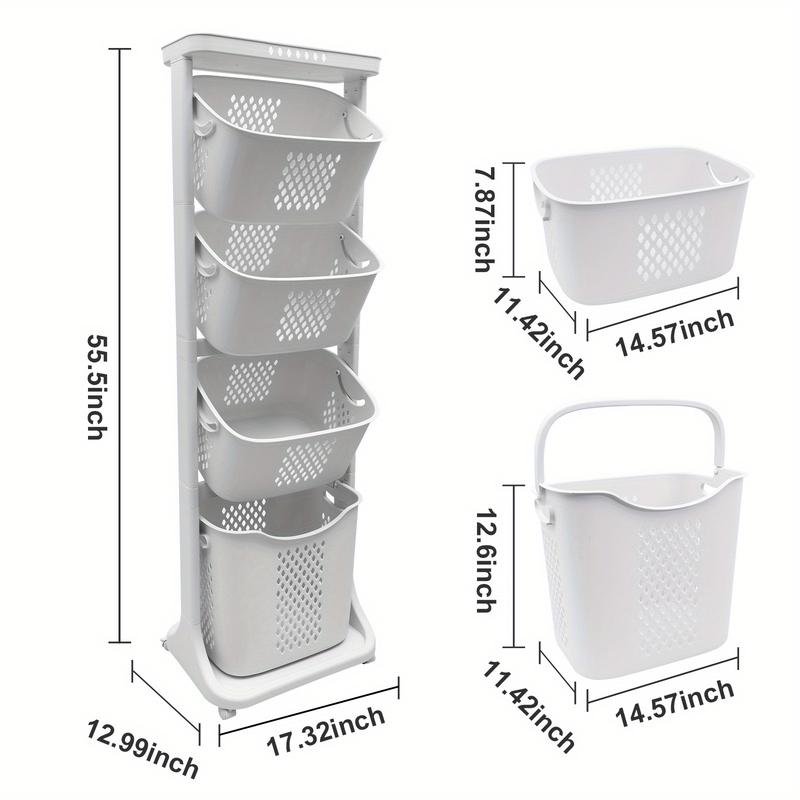 Modern Roller Laundry Basket, Large Capacity Laundry Basket, Layered Removable, Home Storage, Suitable for Bathroom Living Room Bedroom Laundry Room